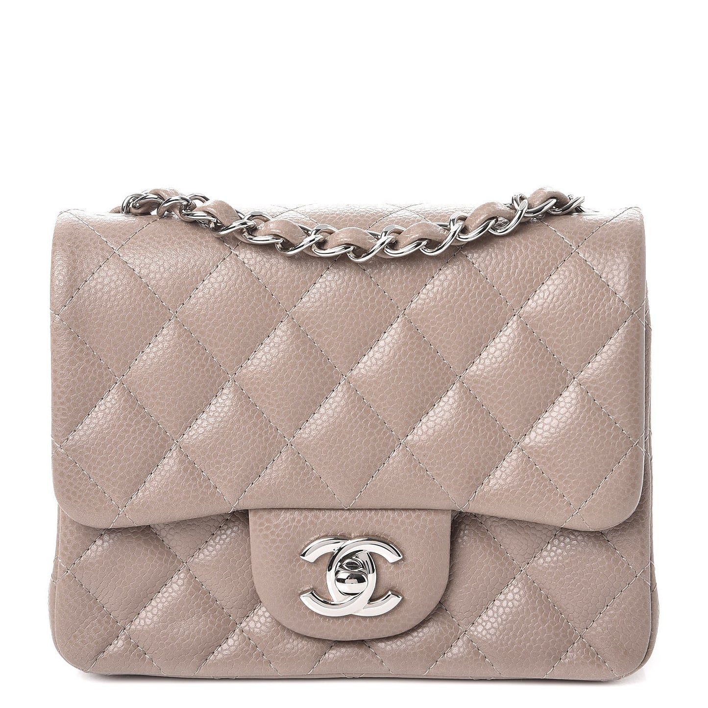 Caviar Quilted Mini Square Flap Taupe