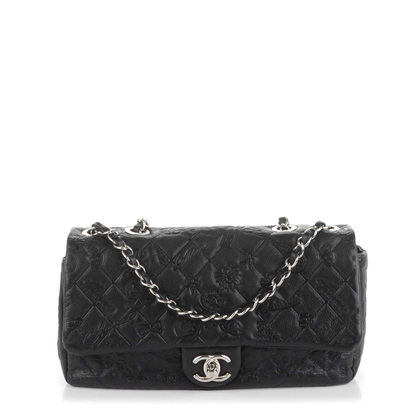 Calfskin Quilted Medium Lucky Symbols Flap Black