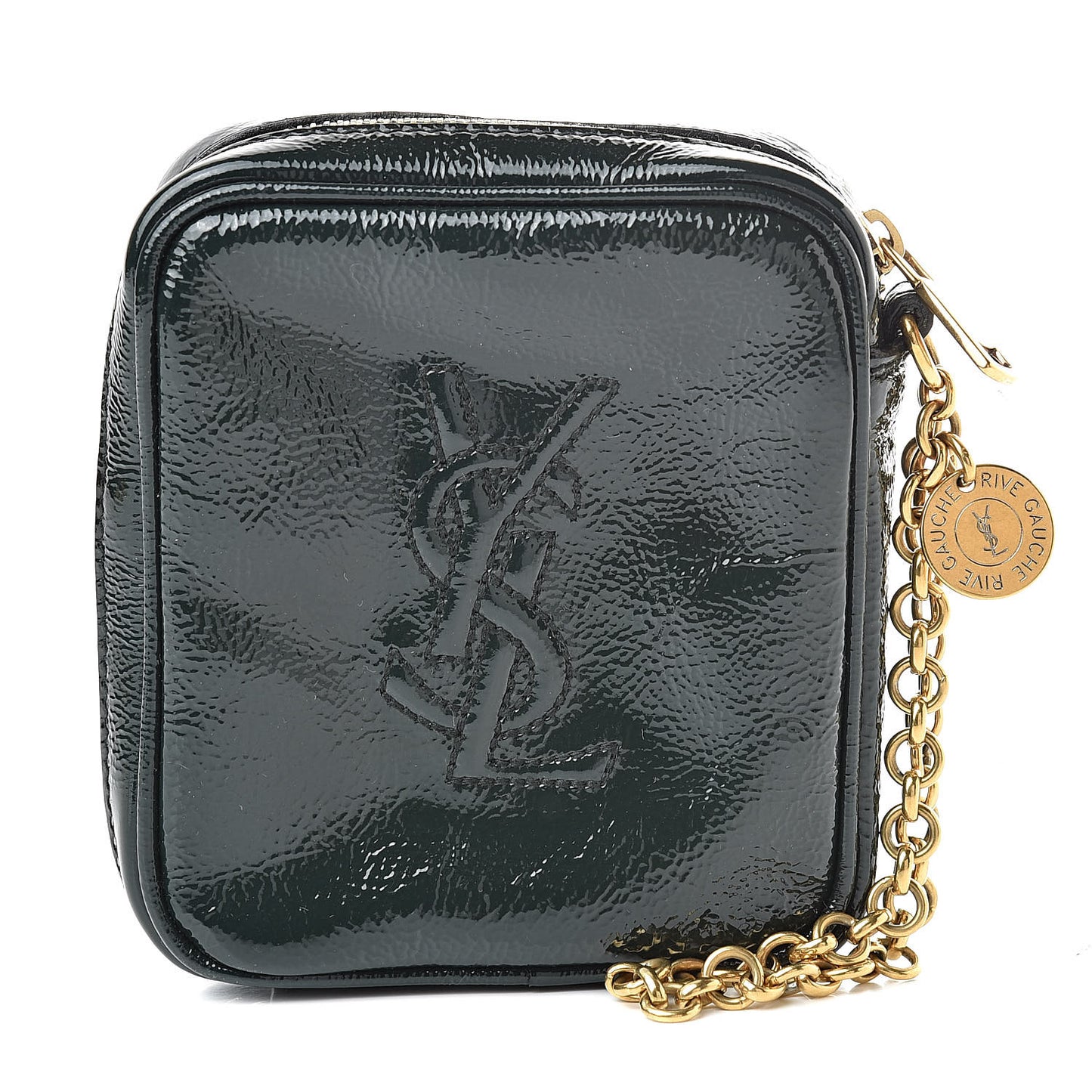 Textured Patent Monogram Mini Wristlet Green