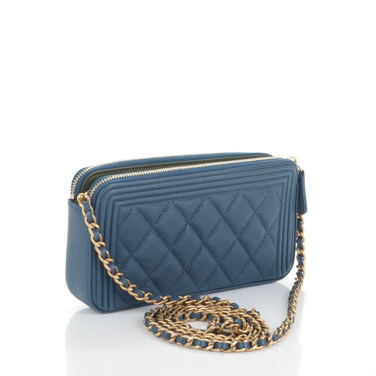 Chanel Caviar Quilted Small Boy Clutch With Chain Dark Blue 3 of 8