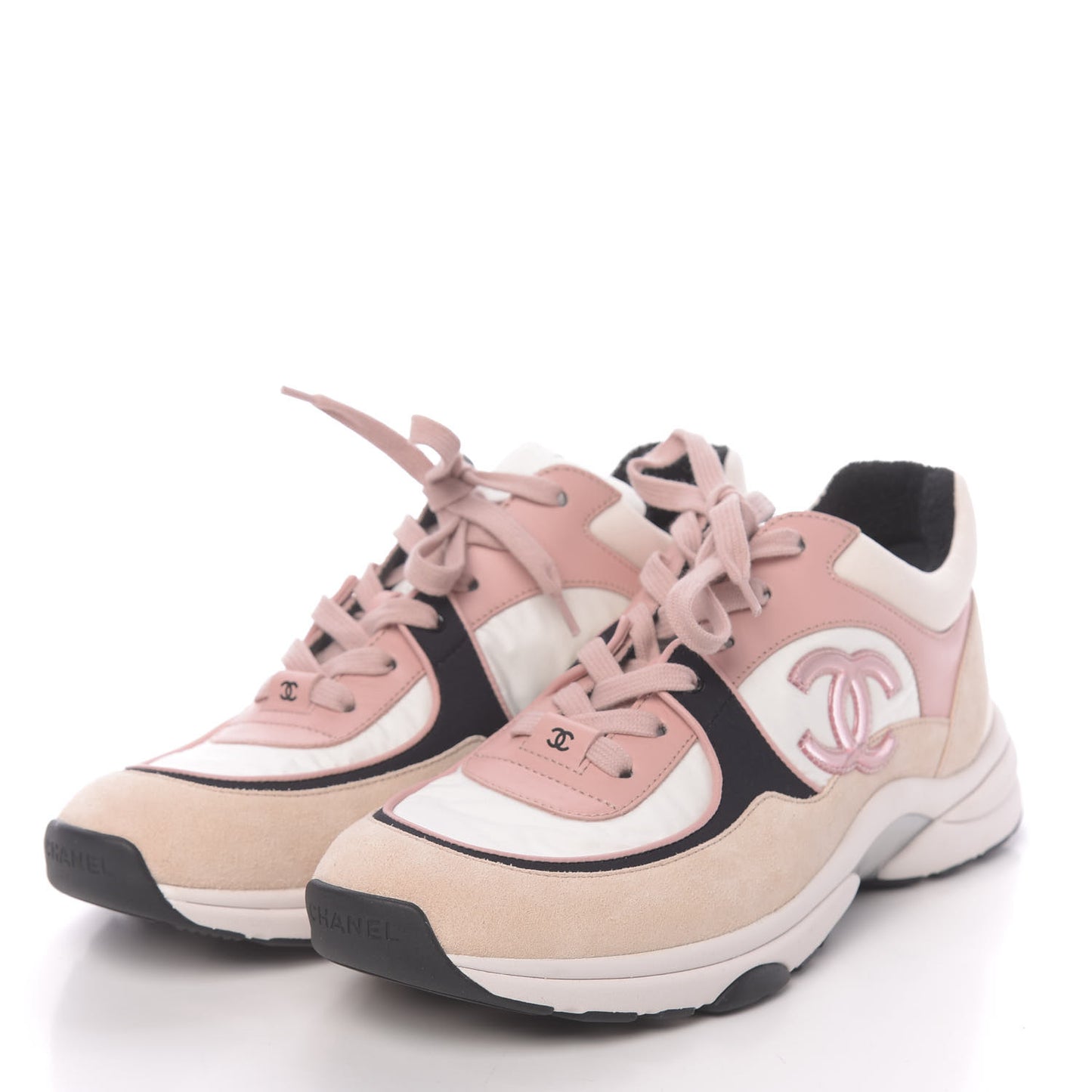 Nylon Lambskin Suede Calfskin CC Sneakers 41 Pink