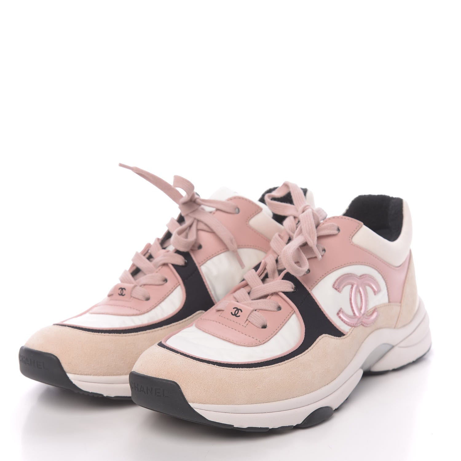 Chanel Nylon Lambskin Suede Calfskin CC Sneakers 41 Pink 3 of 8