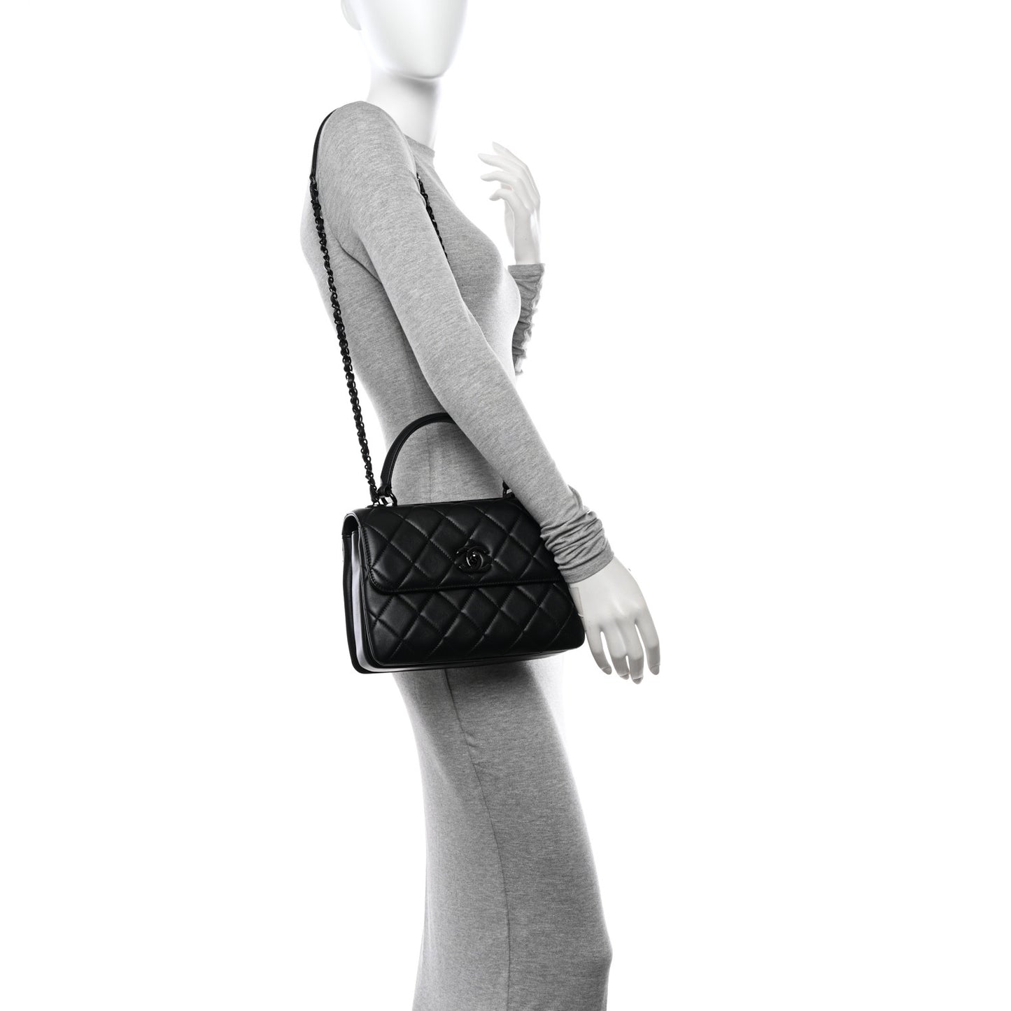 Lambskin Quilted Small Trendy CC Dual Handle Flap Bag So Black
