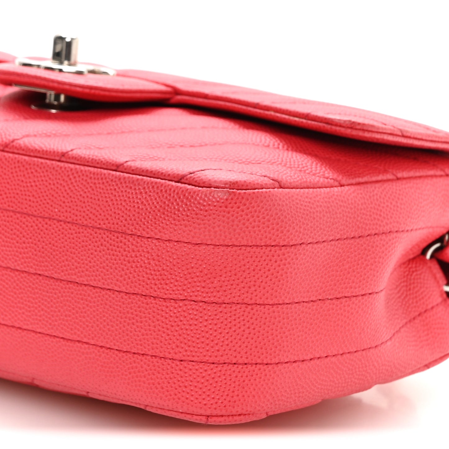 Caviar Chevron Quilted Mini Rectangular Flap Dark Pink
