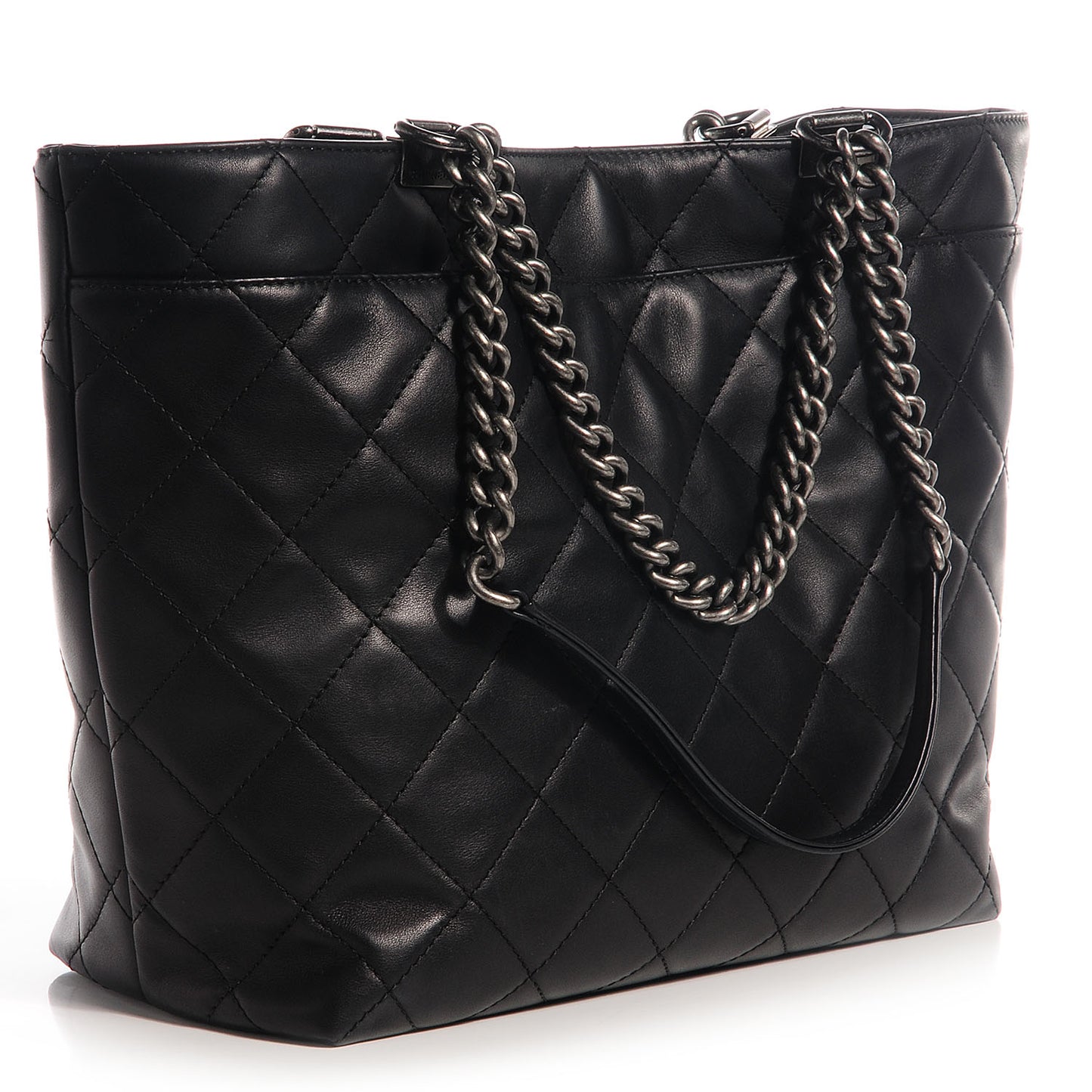 Calfskin Quilted Large Shopping In Chains Tote Black