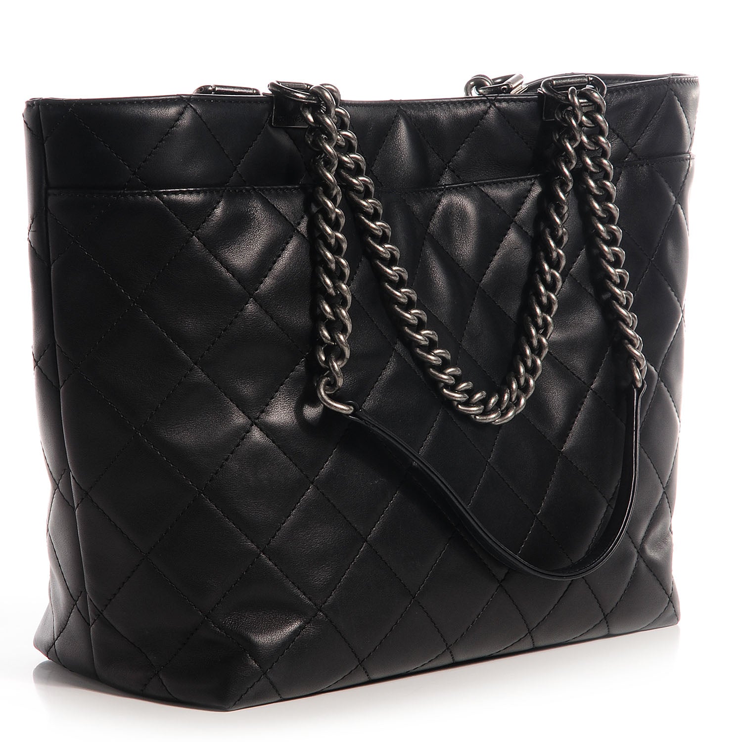Chanel Calfskin Quilted Large Shopping In Chains Tote Black 3 of 9