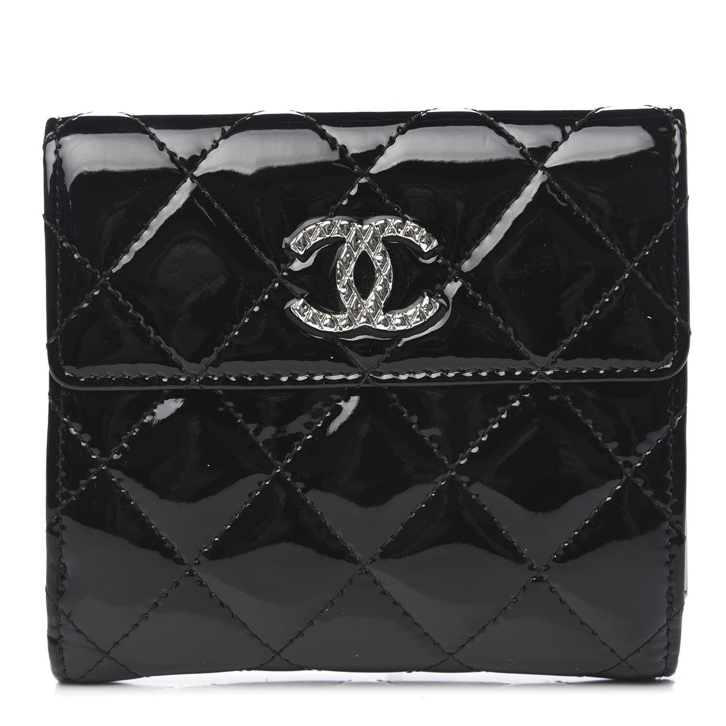 Patent Quilted Brilliant Compact Wallet Black