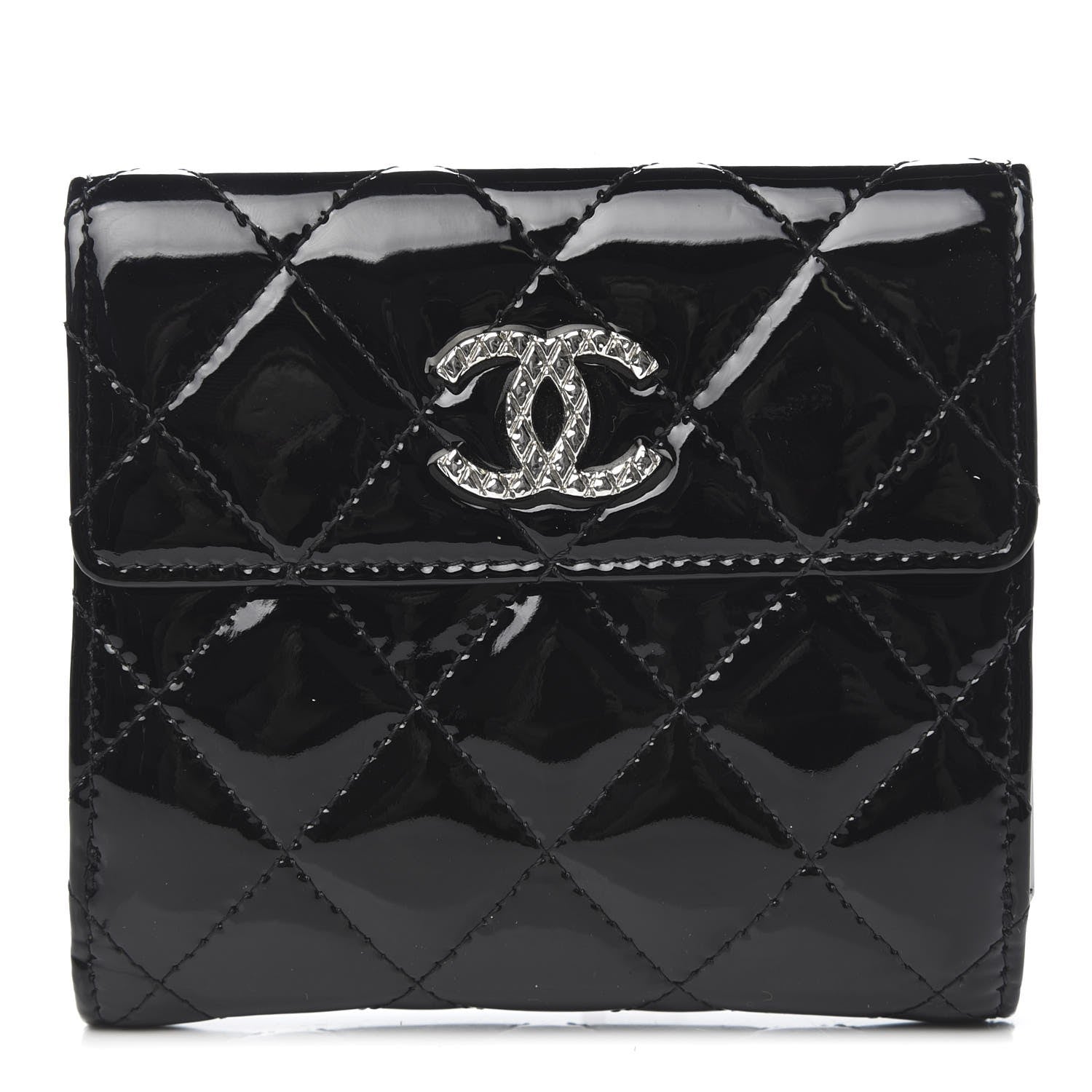 Chanel Patent Quilted Brilliant Compact Wallet Black 1 of 13