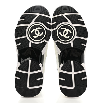 Chanel Mesh Suede Calfskin Grained Calfskin Womens CC Sneakers 36.5 White Black 5 of 8