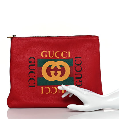 Gucci Pebbled Calfskin Medium Logo Portfolio Clutch Hibiscus Red 2 of 11