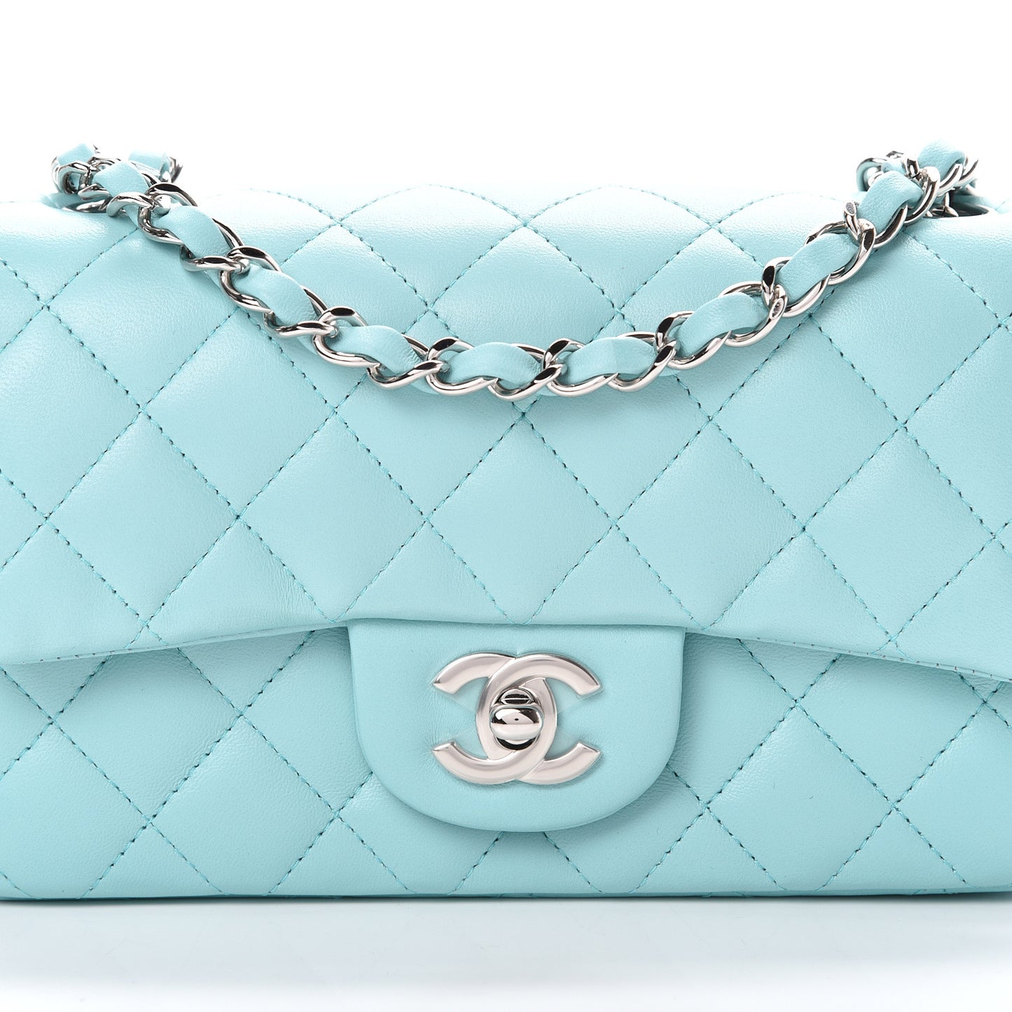 Lambskin Quilted Mini Rectangular Flap Light Blue