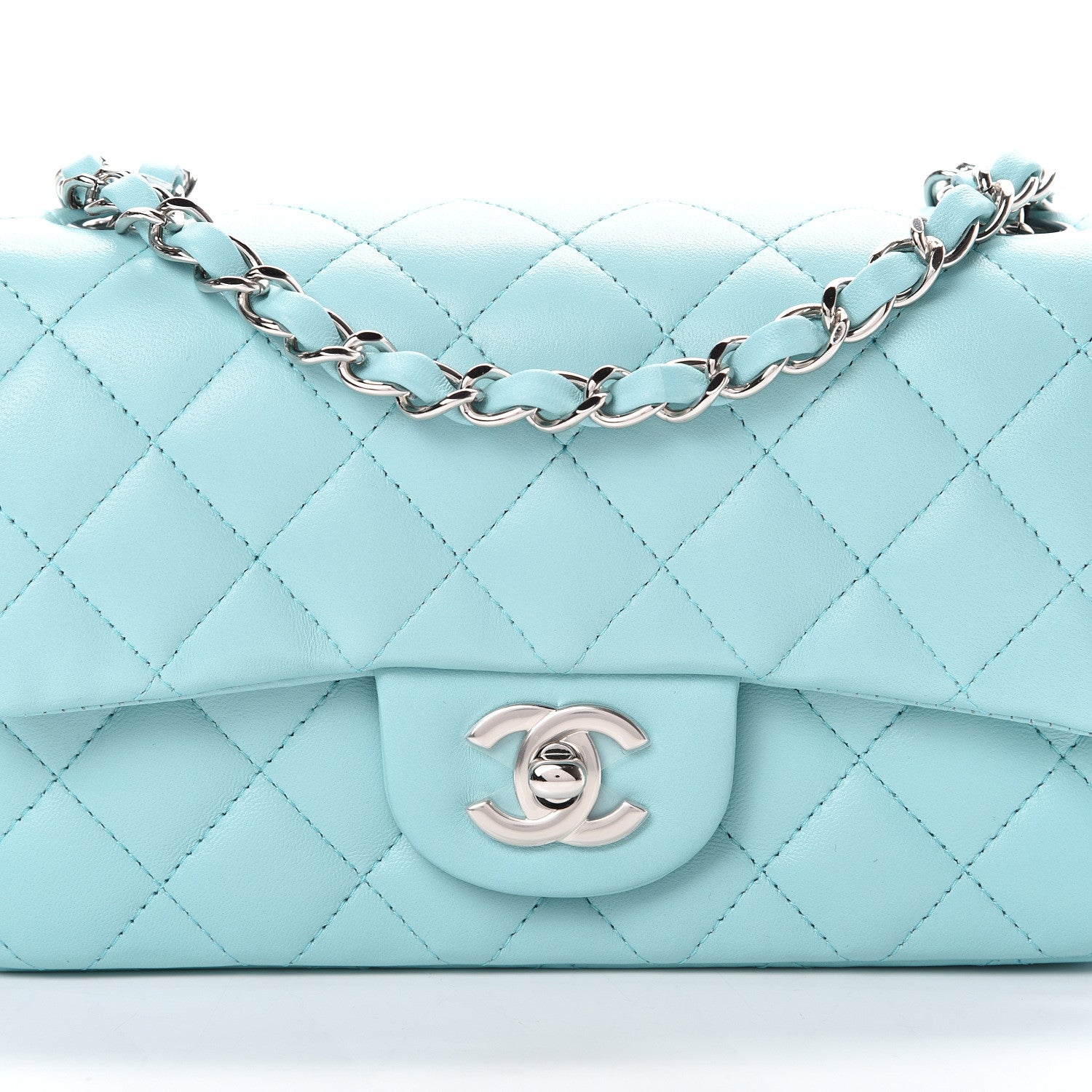 Chanel Lambskin Quilted Mini Rectangular Flap Light Blue 7 of 10