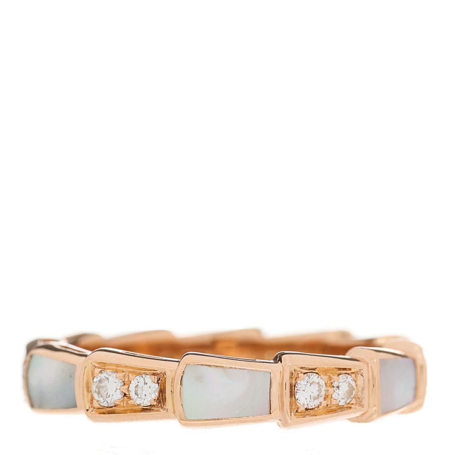 18K Rose Gold Diamond Mother of Pearl 4mm Serpenti Viper Band Ring 49 5