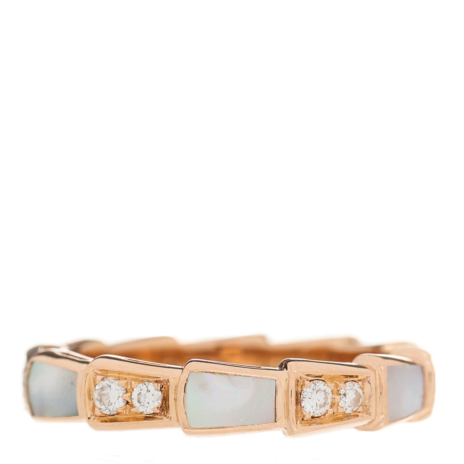 Bulgari 18K Rose Gold Diamond Mother of Pearl 4mm Serpenti Viper Band Ring 49 5 2 of 6