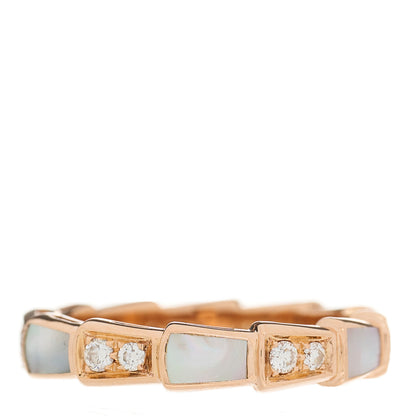 Bulgari 18K Rose Gold Diamond Mother of Pearl 4mm Serpenti Viper Band Ring 49 5 2 of 6