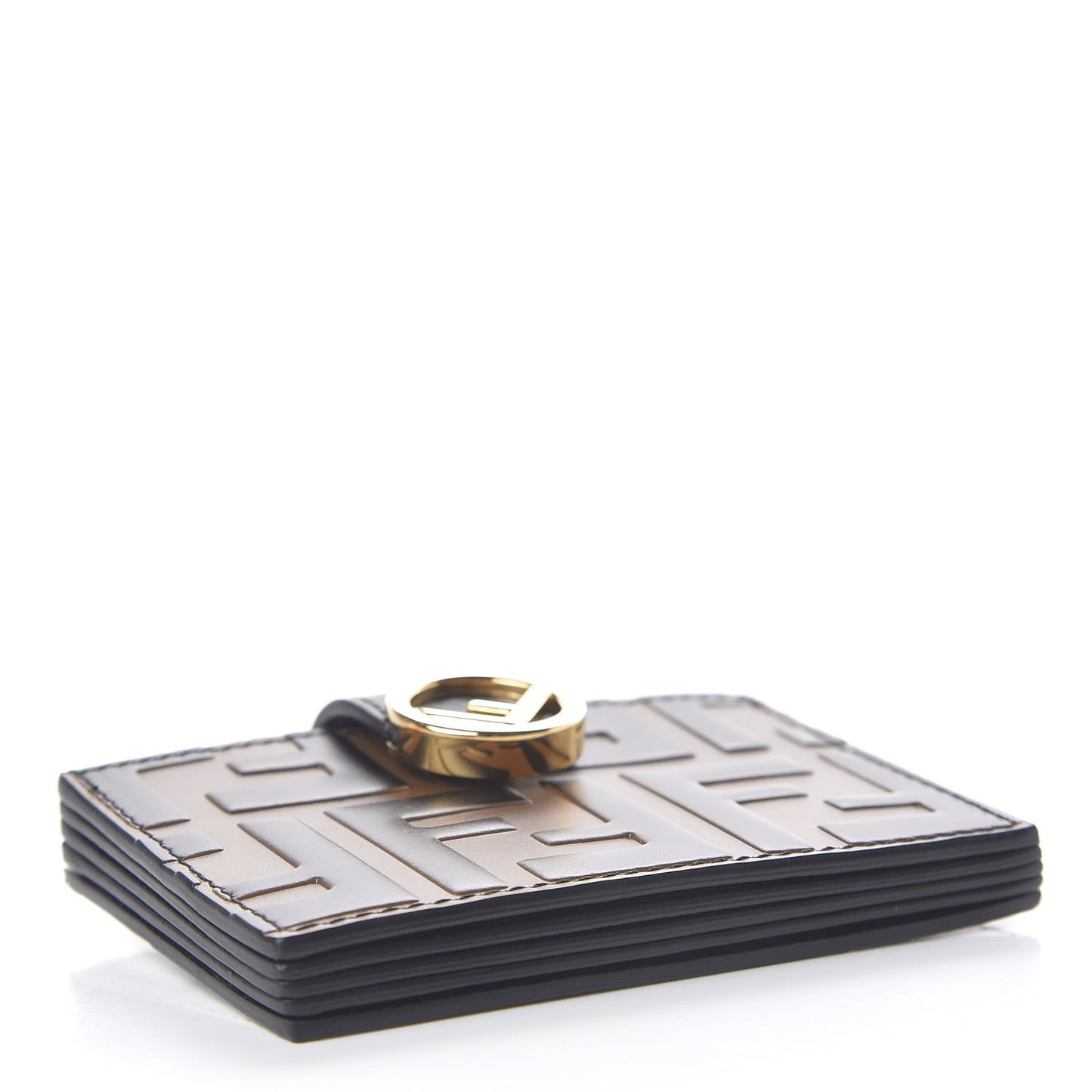 Vitello Liberty F is Fendi Bi-Color FF 1974 Embossed Gusseted Card Holder Maya Black