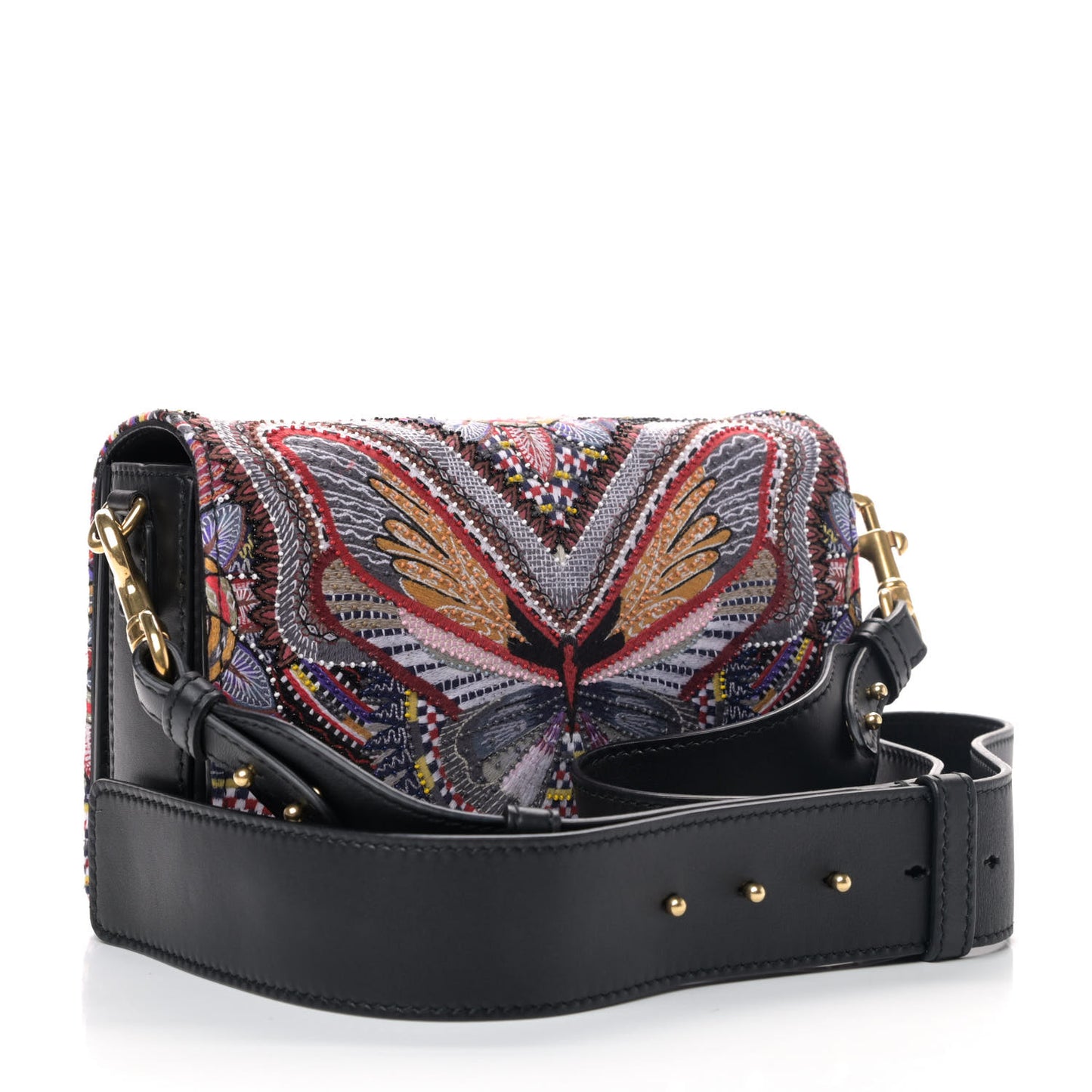 Calfskin Bead Embroidered Butterfly Dio(r)evolution Flap Bag Multicolor
