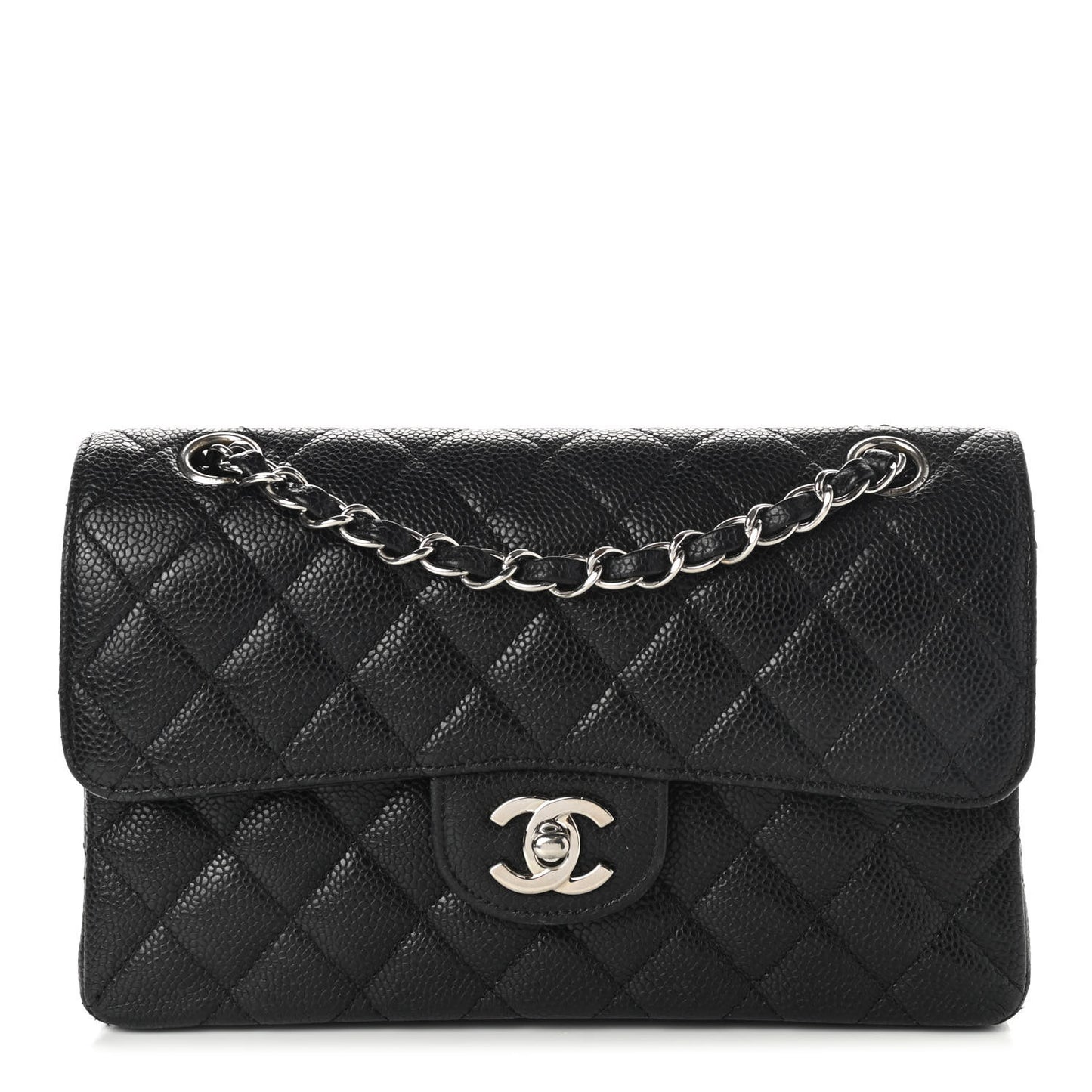 Caviar Quilted Small Double Flap Black