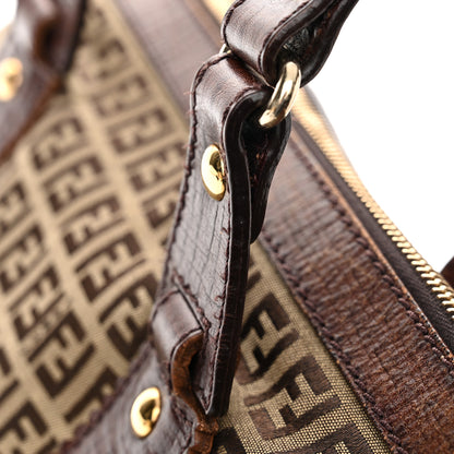 Fendi Zucchino Vitello Shopping Zip Tote Mogano Panna Bruciato 13 of 15