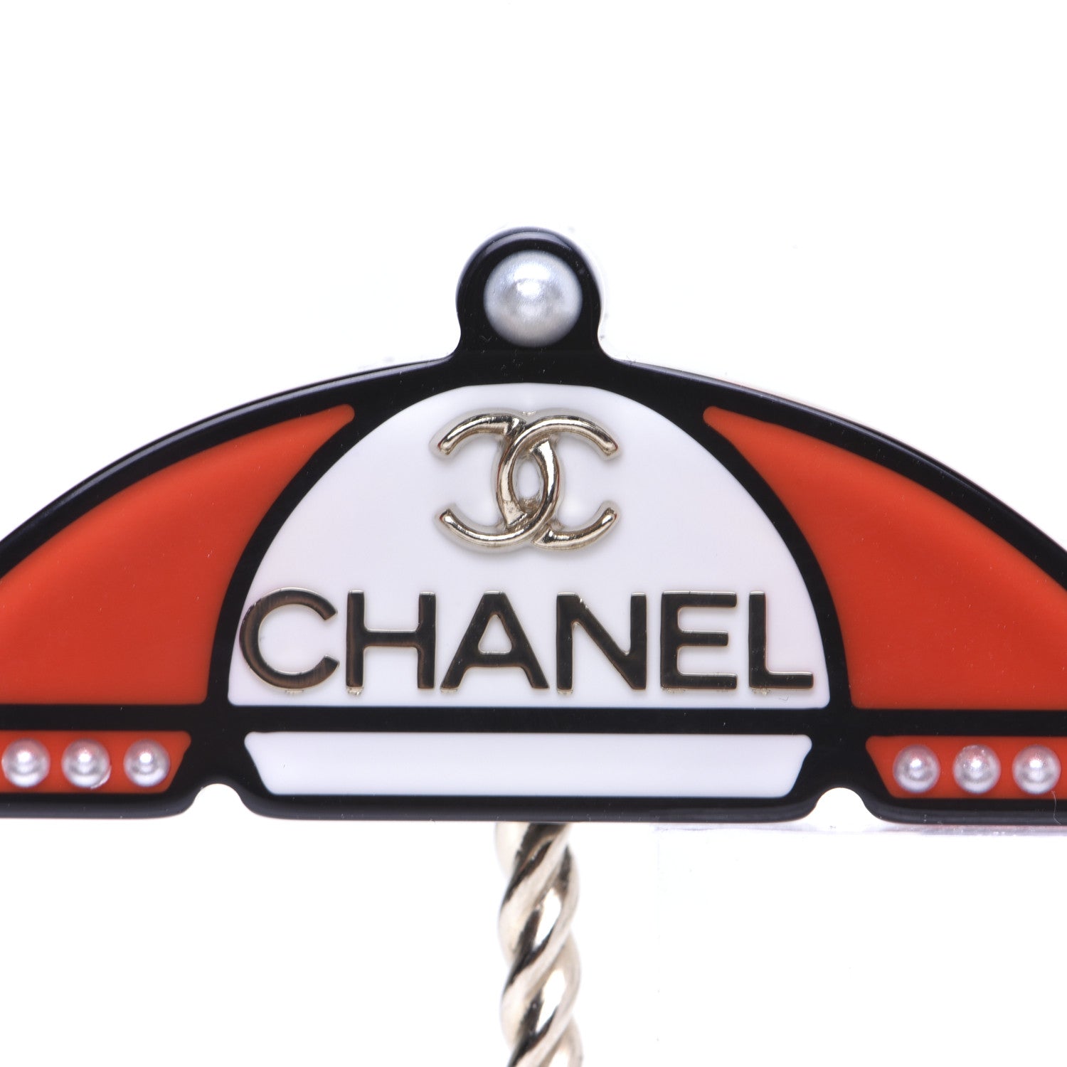 Chanel Resin Pearl Umbrella Brooch Gold Red White 3 of 8