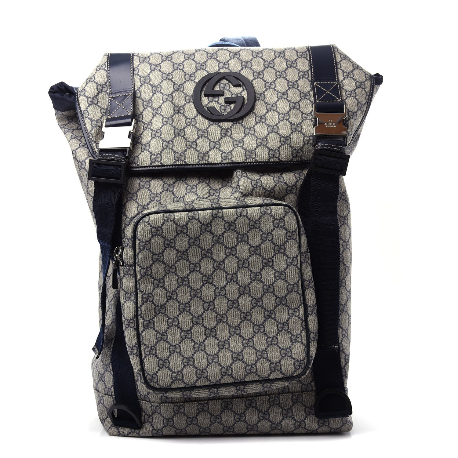 Gucci GG Supreme Monogram Large Interlocking G Double Buckle Backpack Navy 1 of 8