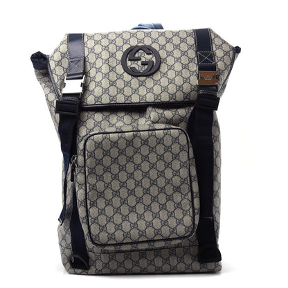 Gucci GG Supreme Monogram Large Interlocking G Double Buckle Backpack Navy 1 of 8