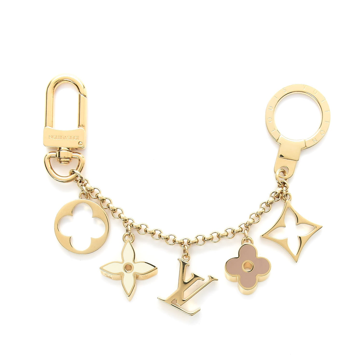 Louis Vuitton Brass Enamel Fleur De Monogram Bag Charm Chain Gold 1 of 3