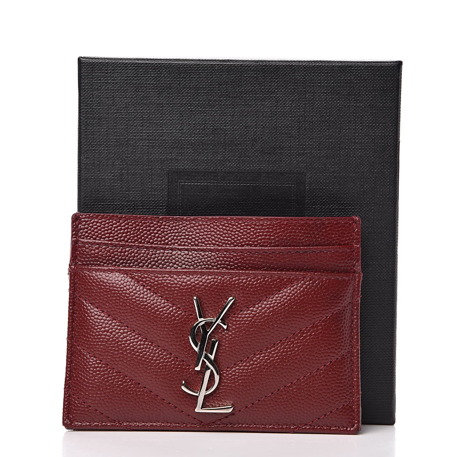 Saint Laurent Grain De Poudre Matelasse Chevron Monogram Credit Card Case Palissandre 7 of 7