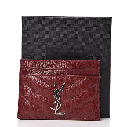 Saint Laurent Grain De Poudre Matelasse Chevron Monogram Credit Card Case Palissandre 7 of 7