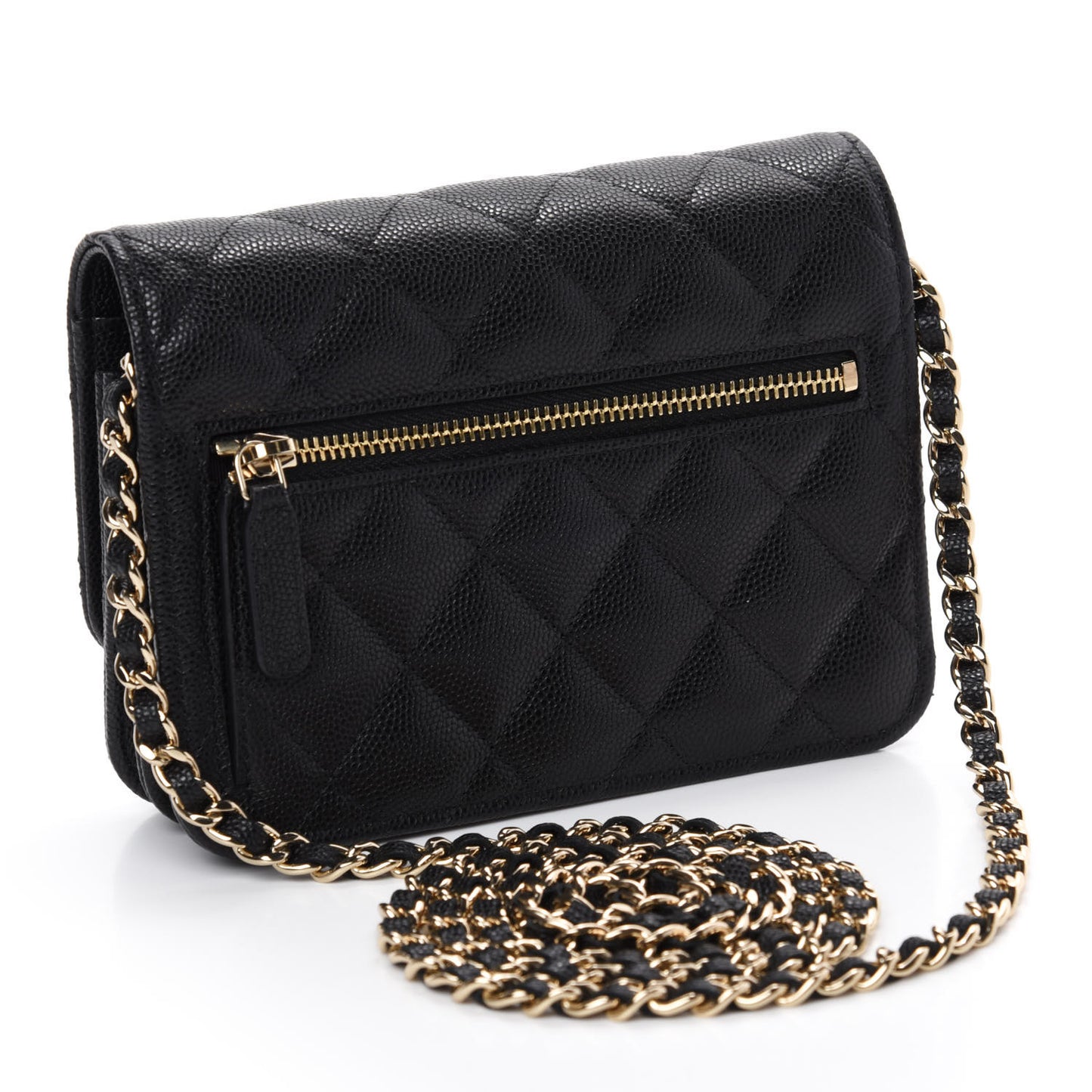 Caviar Quilted Mini Wallet On Chain WOC Black