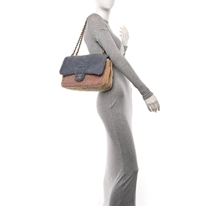 Chanel Shearling Sheepskin Single Flap Gray Pink Beige 2 of 10