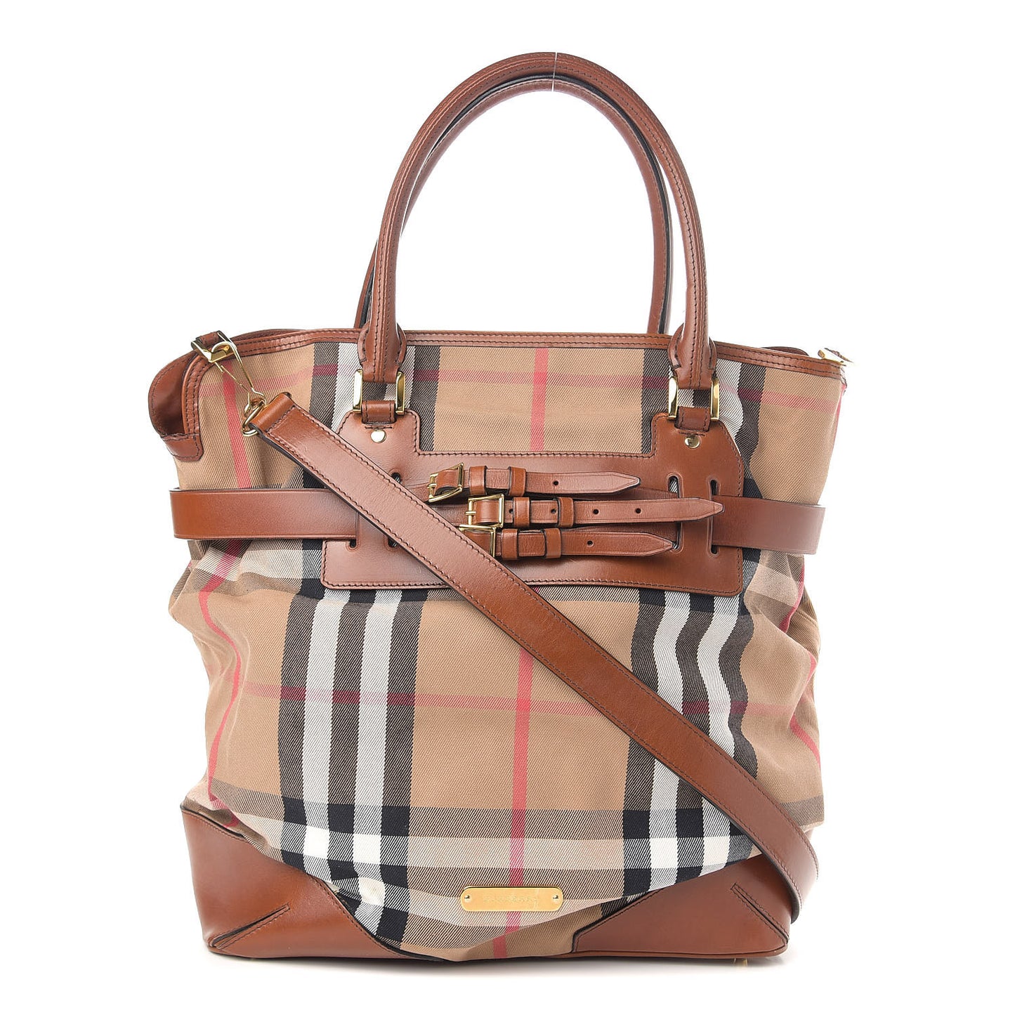 House Check Bridle Calfskin Medium Whipstitch Tote Light Tan