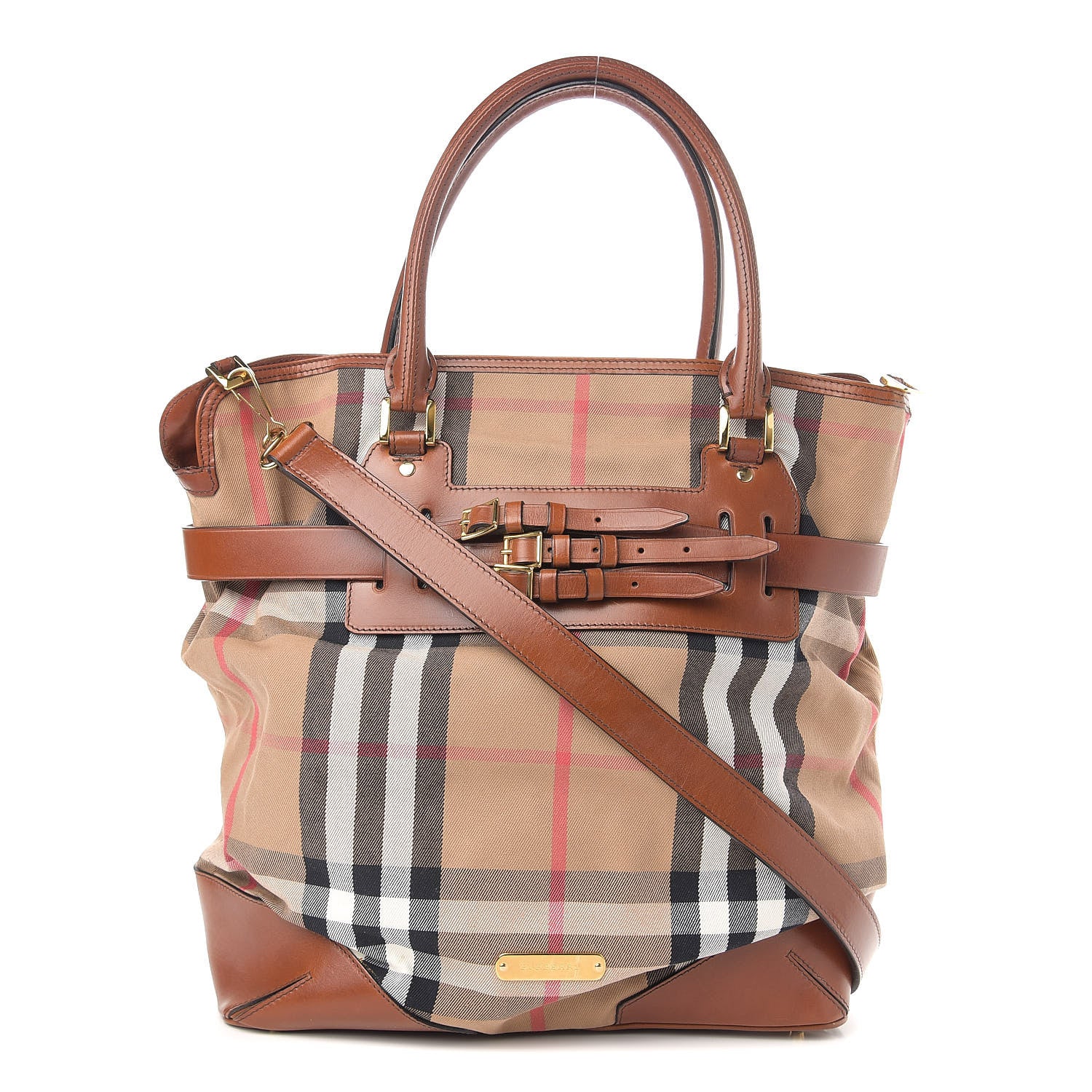 Burberry House Check Bridle Calfskin Medium Whipstitch Tote Light Tan 1 of 11
