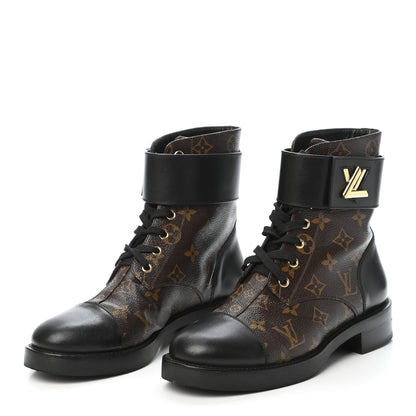 Louis Vuitton Calfskin Monogram Wonderland Flat Ranger Boots 39 Black 3 of 9