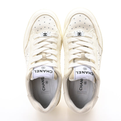 Chanel Grained Calfskin Fabric Womens Logo Sneakers 36.5 White 2 of 8