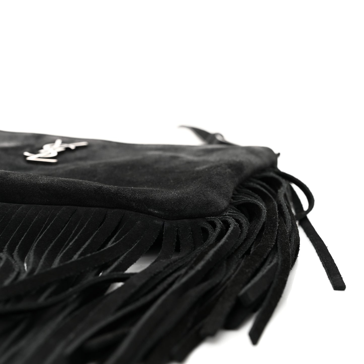 Suede Calfskin Small Fringe Crossbody Bag Black