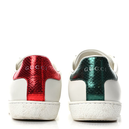 Gucci Calfskin Ayers Bee Embroidered Womens Ace Sneakers 37 White Green 5 of 9