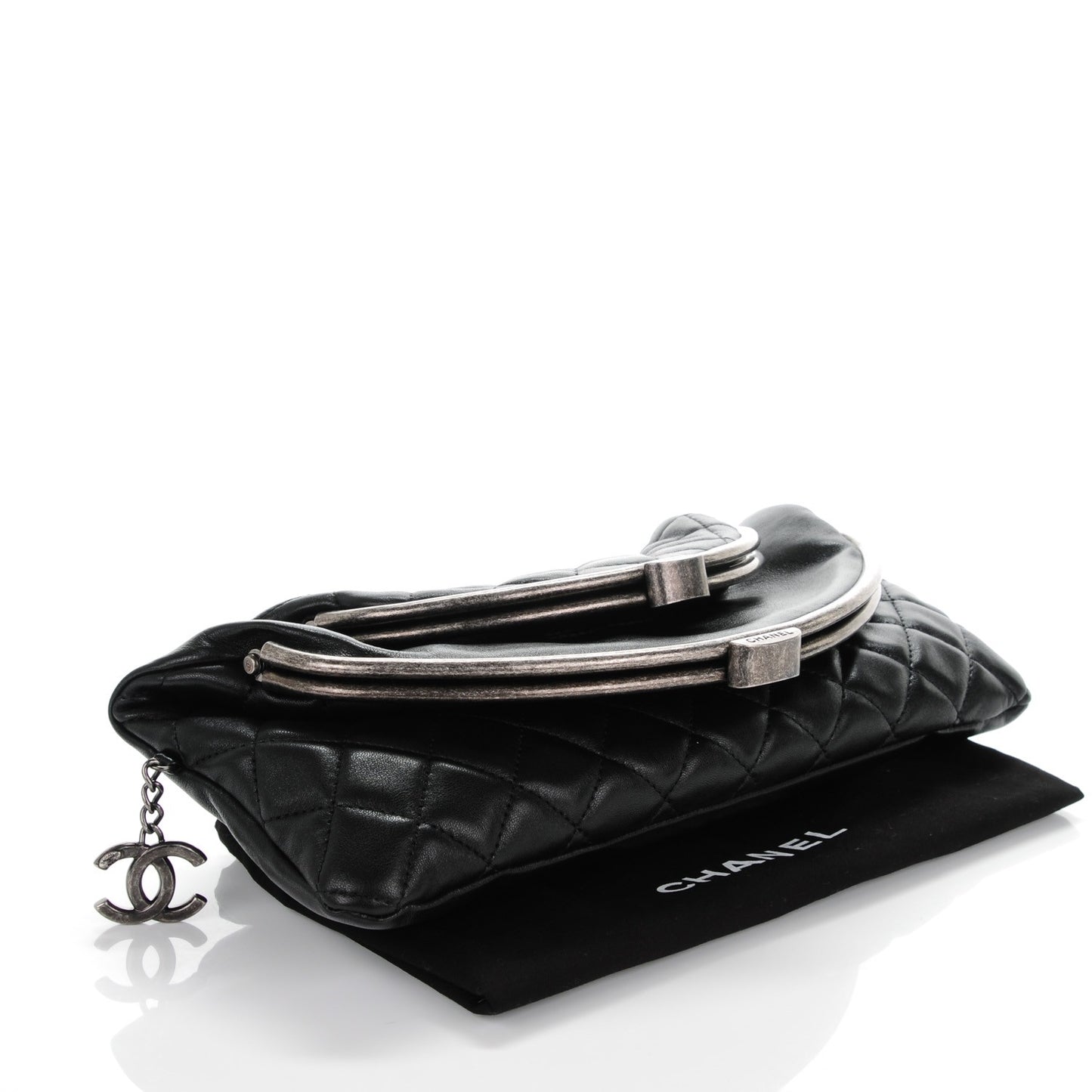 Lambskin Quilted Frame Clasp Flap Clutch Black