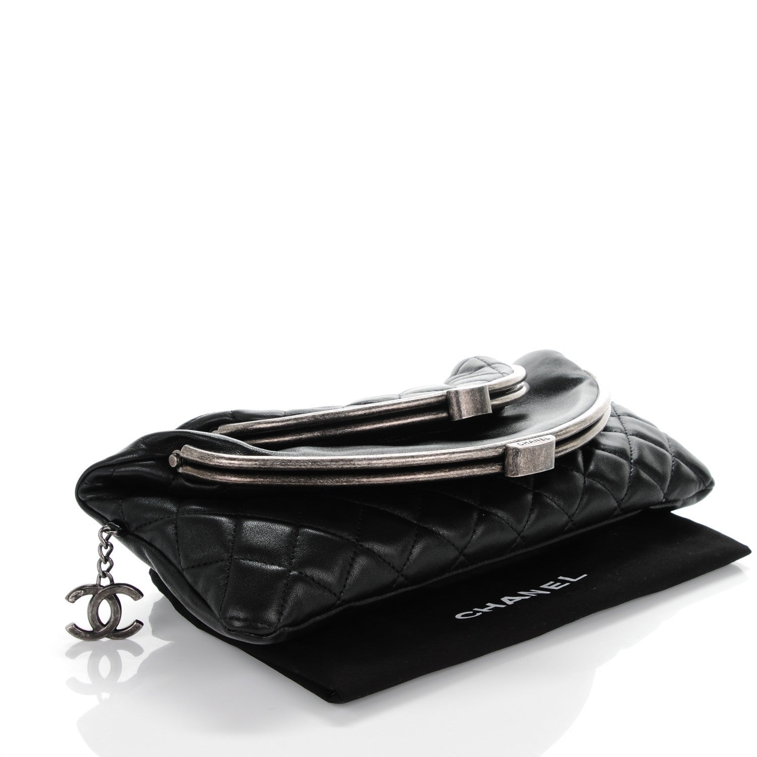 Chanel Lambskin Quilted Frame Clasp Flap Clutch Black 4 of 7