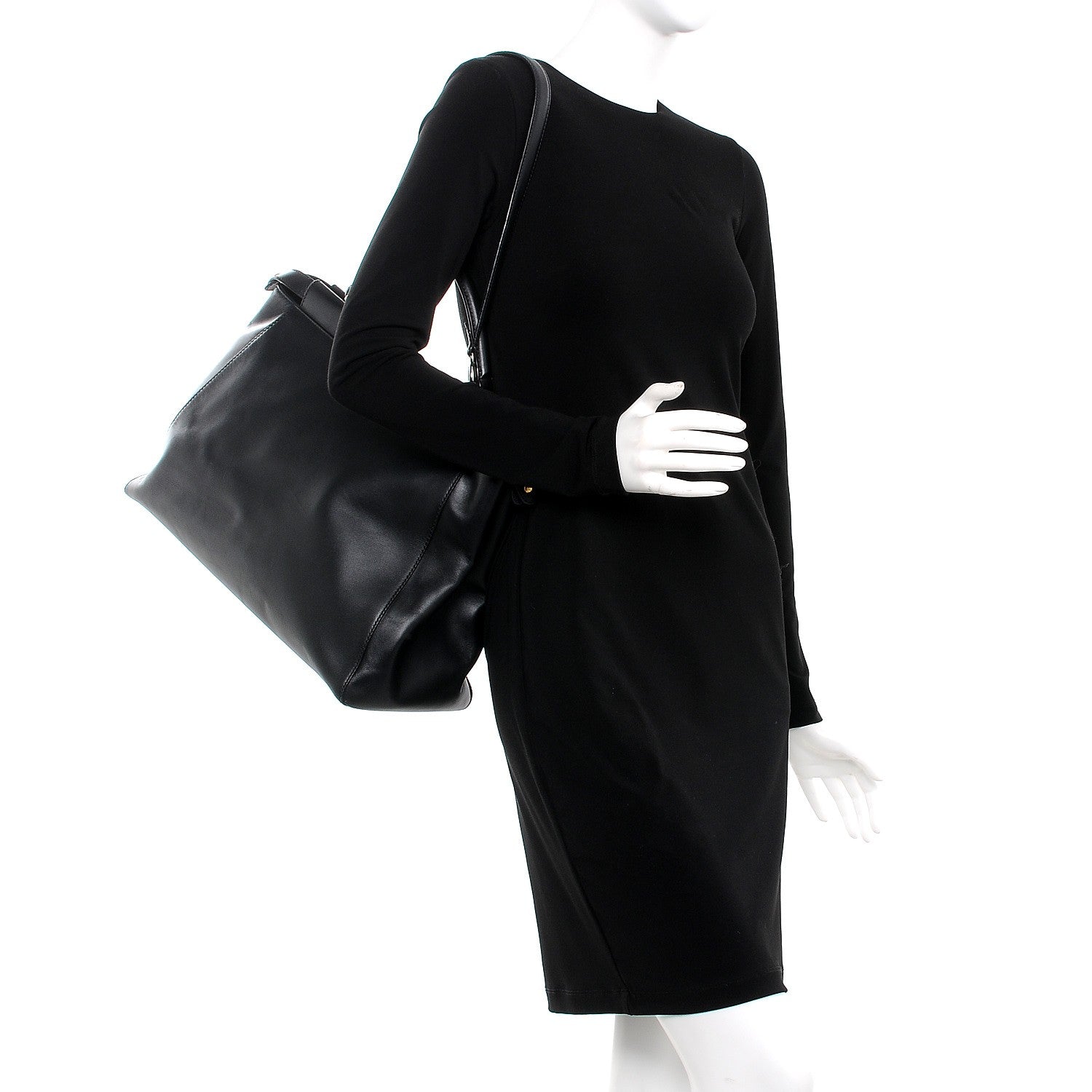 Fendi Vitello Suede Large Peekaboo Iconic Satchel Black 2 of 12
