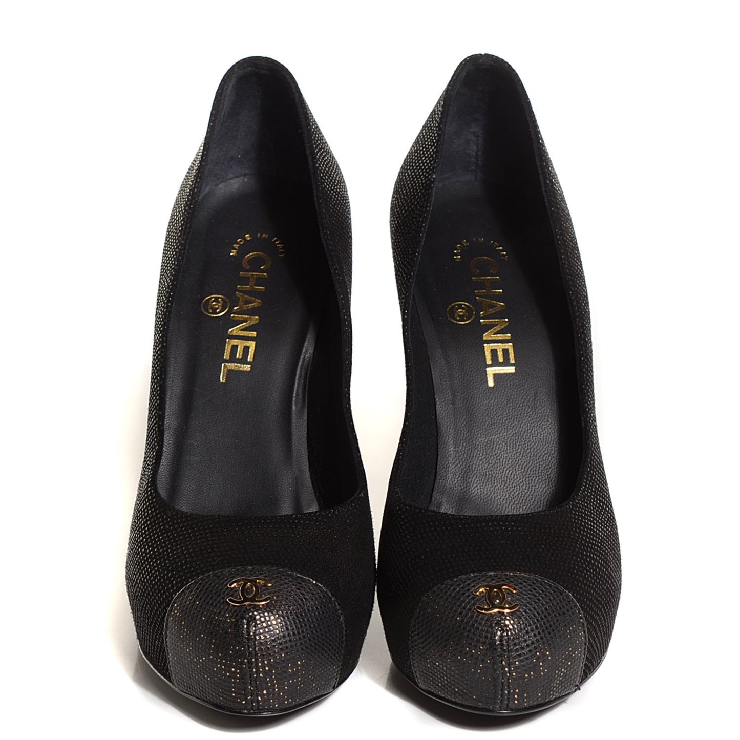 Coated Suede CC Cap Toe Pumps 37.5 Black