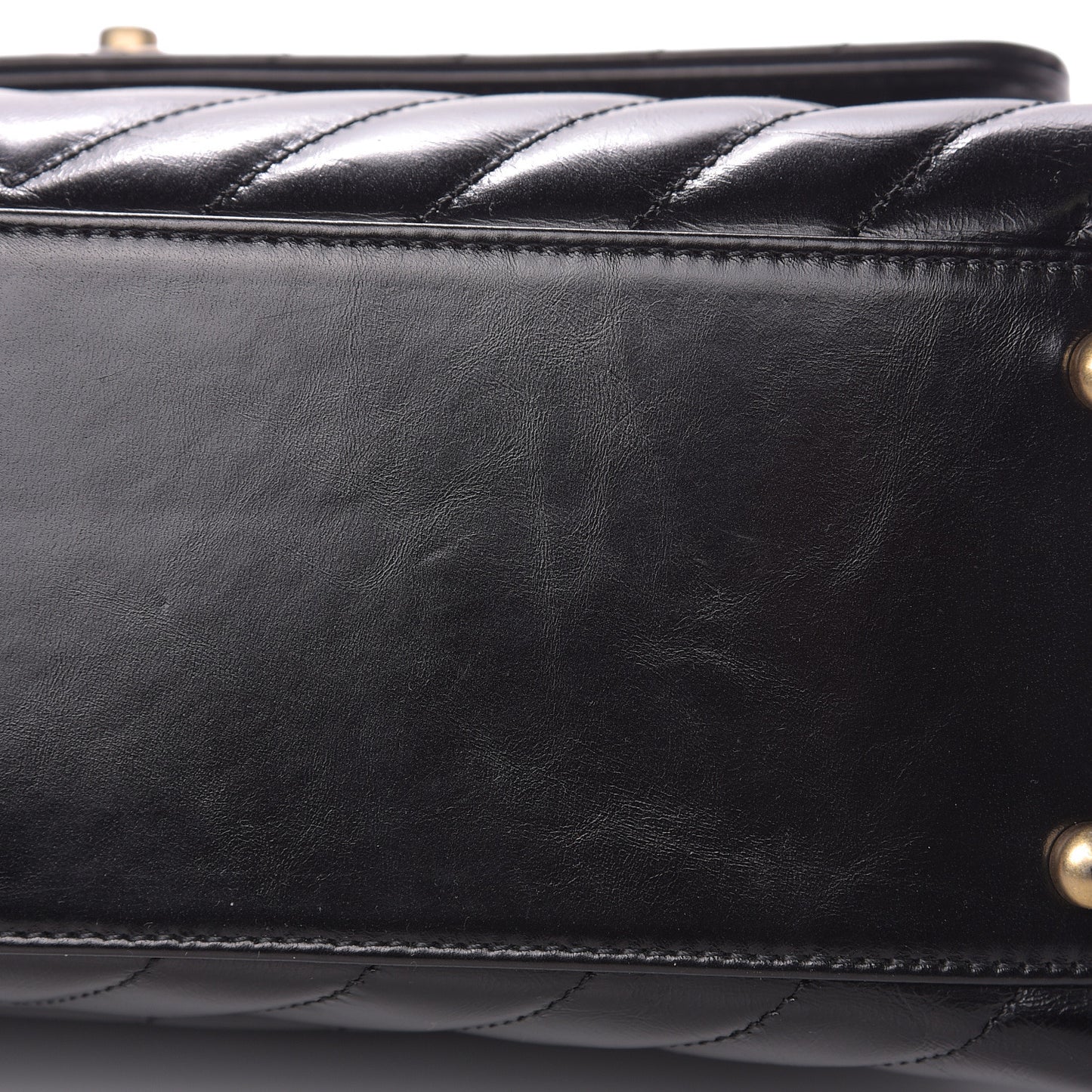 Calfskin Lizard Chevron Quilted Small Coco Handle Flap Black