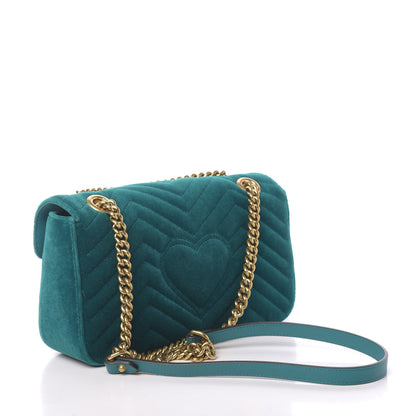 Gucci Velvet Matelasse Small GG Marmont Shoulder Bag Pavone Cyan 3 of 10