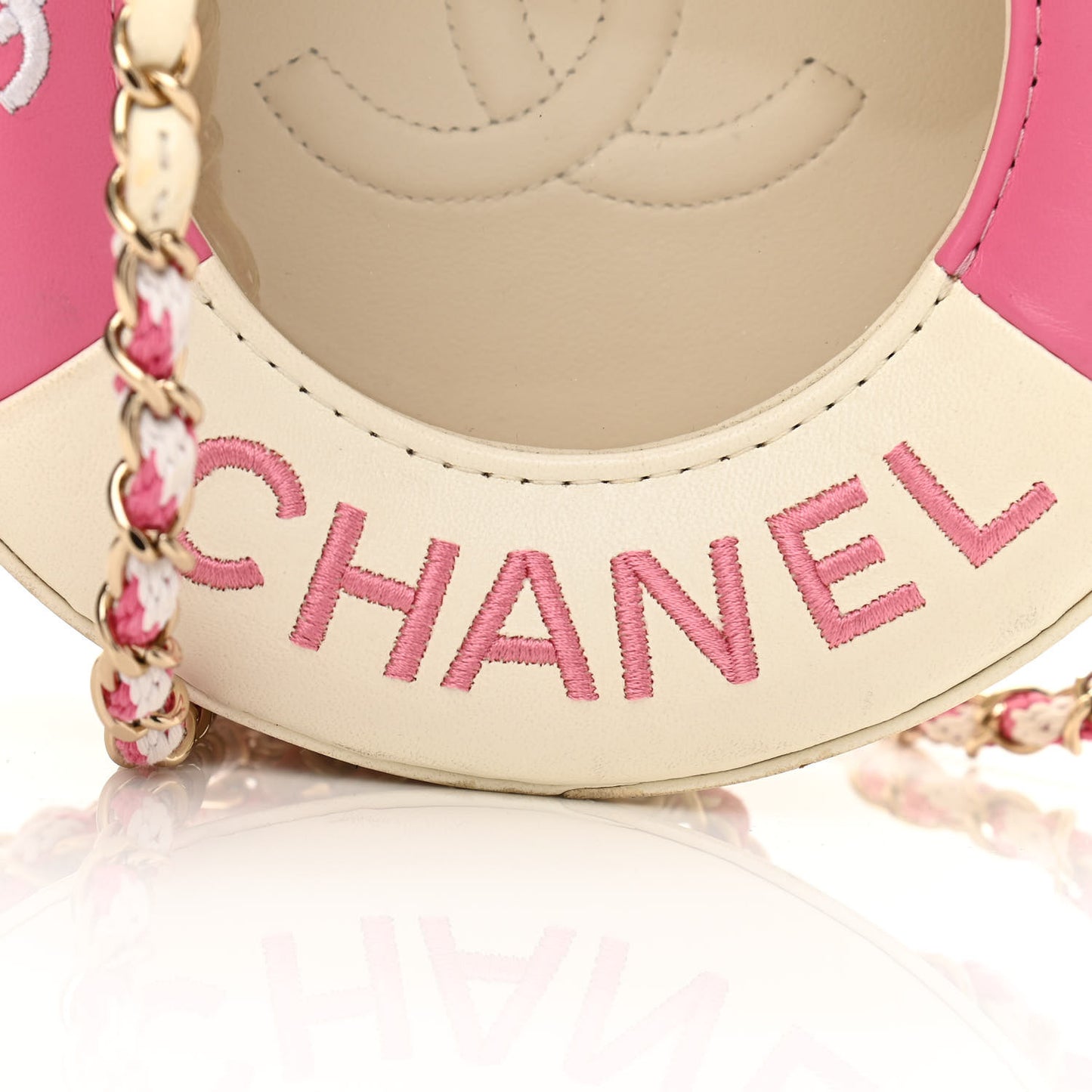 Lambskin Coco Lifesaver Round Bag Pink White