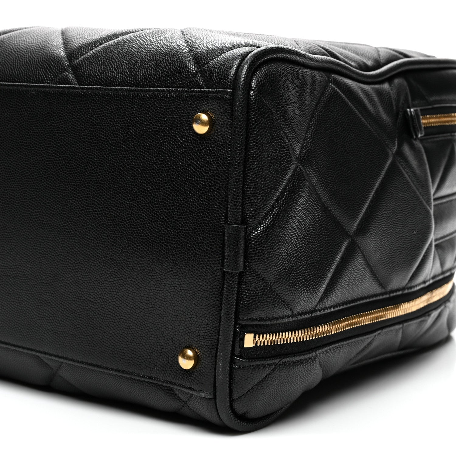 Chanel Shiny Grained Calfskin Quilted Travel Bowling Bag Black