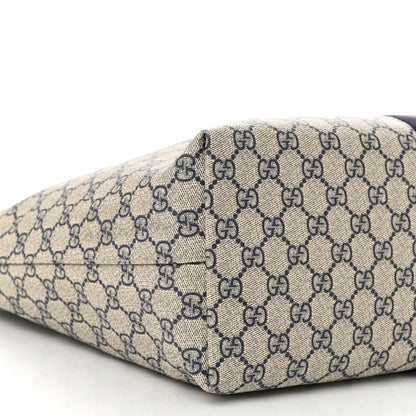 Gucci GG Supreme Monogram Textured Calfskin Web Medium Ophidia Shopping Tote Beige Blue 9 of 10