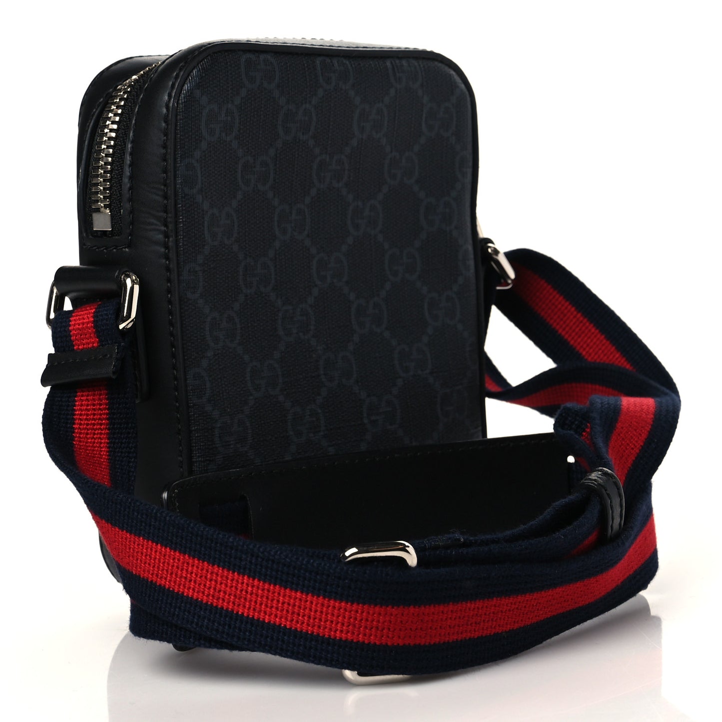 GG Supreme Monogram Appia Calfskin Web Small Camera Messenger Bag Black Grey