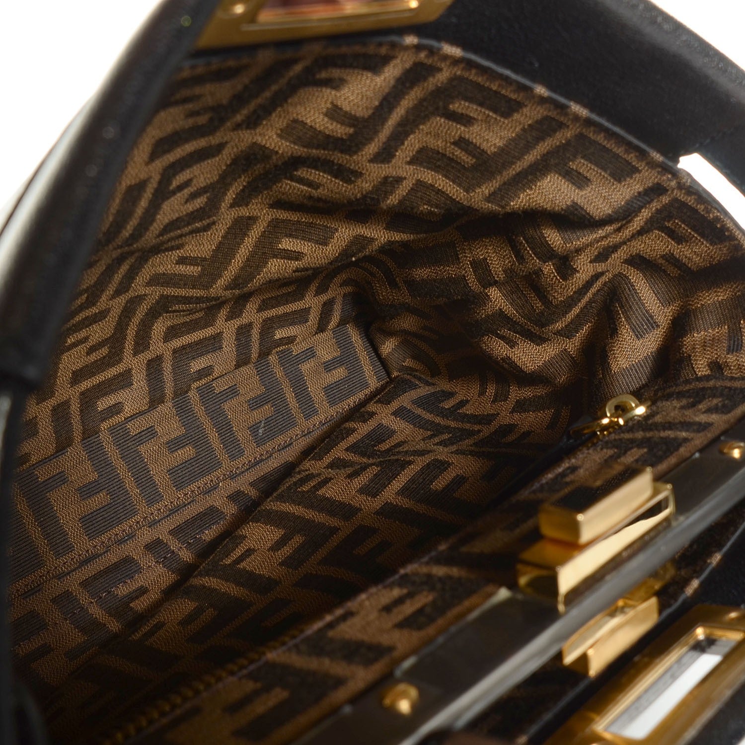 Fendi Goatskin Zucca Medium Peekaboo Iconic Satchel Black Tobacco 5 of 10