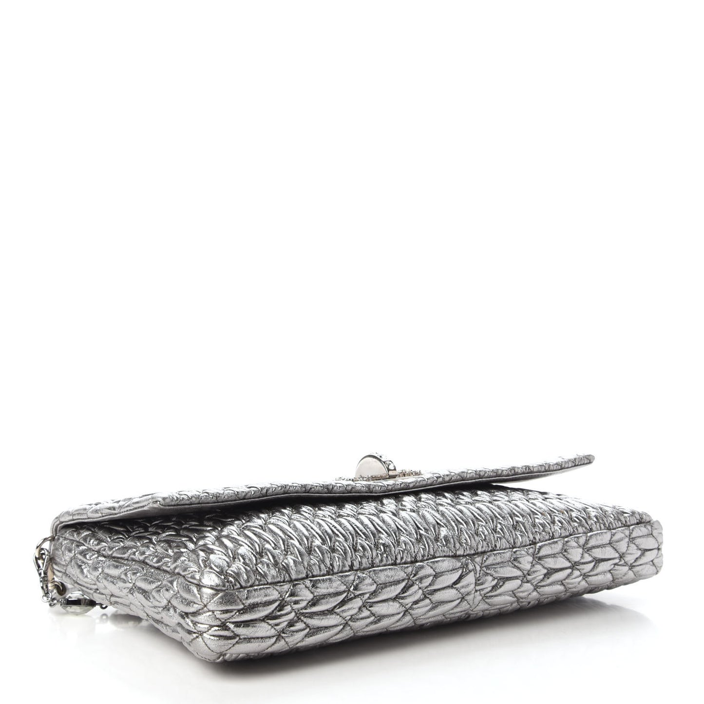 Metallic Nappa Matelasse Crystal Flap Clutch Cromo