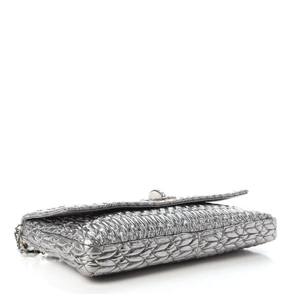 Miu Miu Metallic Nappa Matelasse Crystal Flap Clutch Cromo 4 of 10